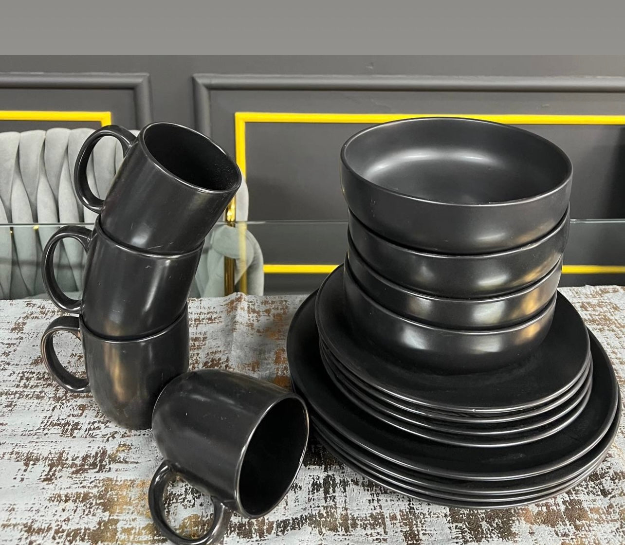 16pcs Dinner Black Set